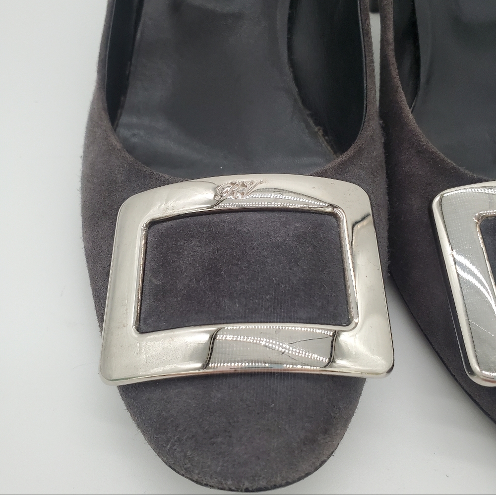 Roger Vivier Trompette Belle Pumps in Grey Suede Heels 38 - Picture 7 of 16